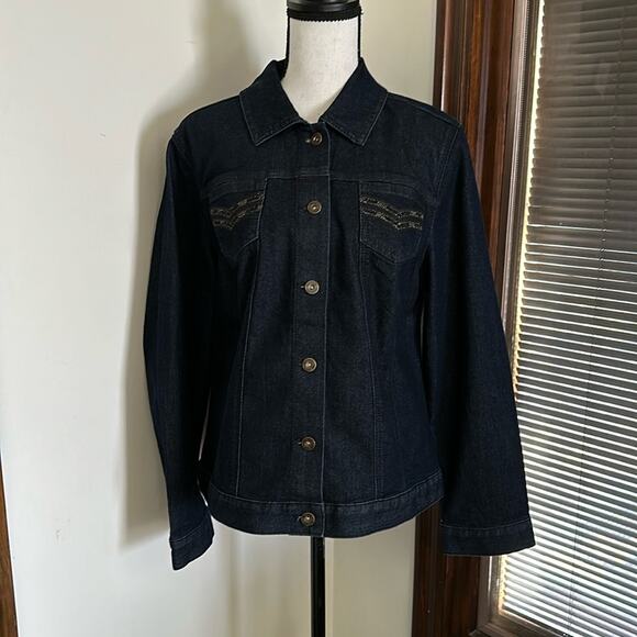 Chico's Outlet | Subtle Rhinestone Denim Jacket Size 2 (L, 12/14) NWT - Picture 1 of 7
